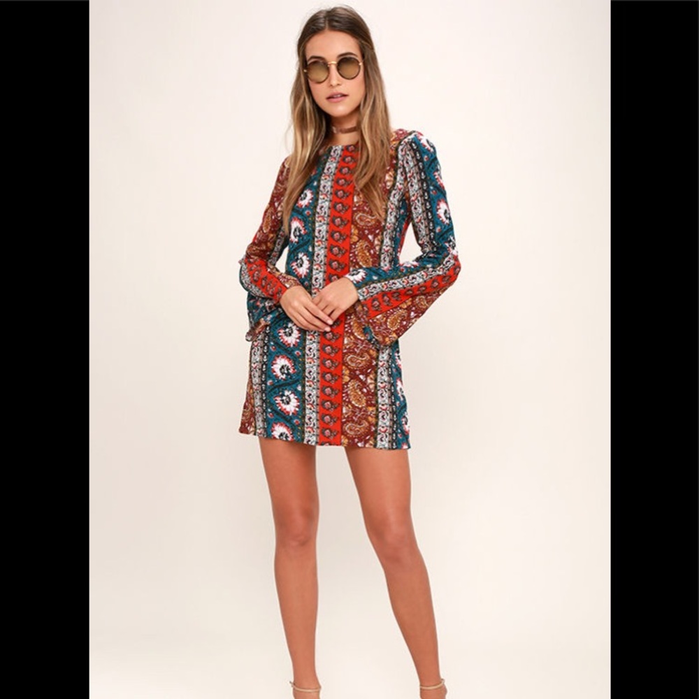 NWT Billabong Peasant Bohemian BOHO Open back patterned floral dress Small